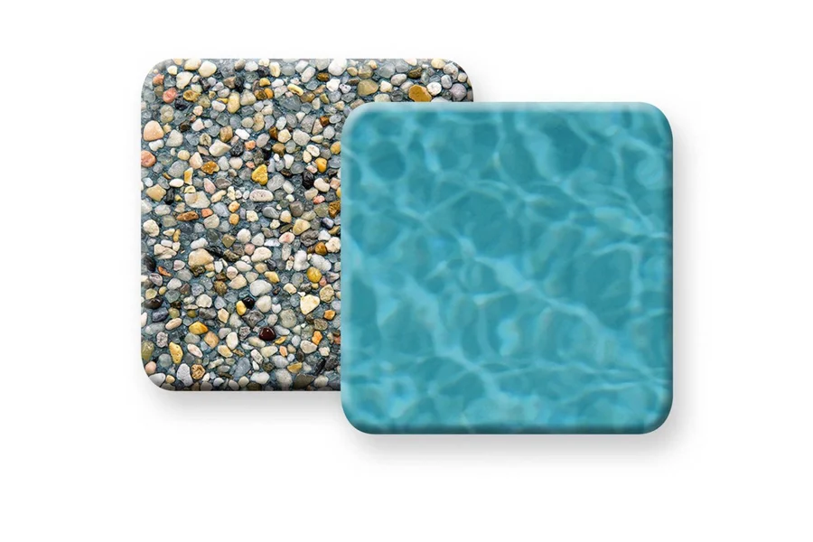 PebbleTec Caribbean Blue manufacturer sample showing finish texture and water appearance