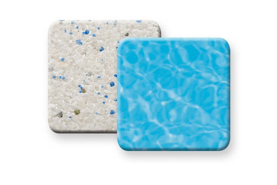 PebbleTec Sky Blue manufacturer sample showing finish texture and water appearance