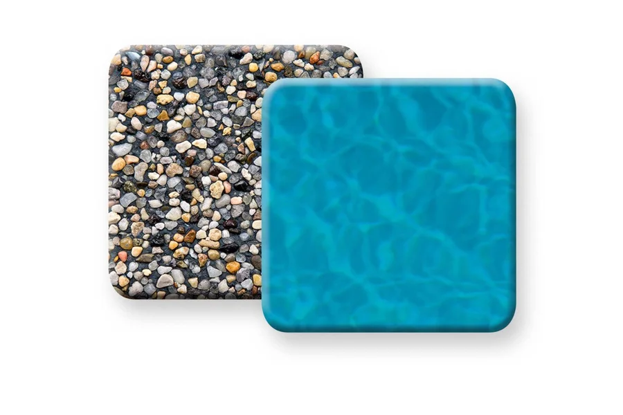 PebbleTec Tahoe Blue manufacturer sample showing finish texture and water appearance