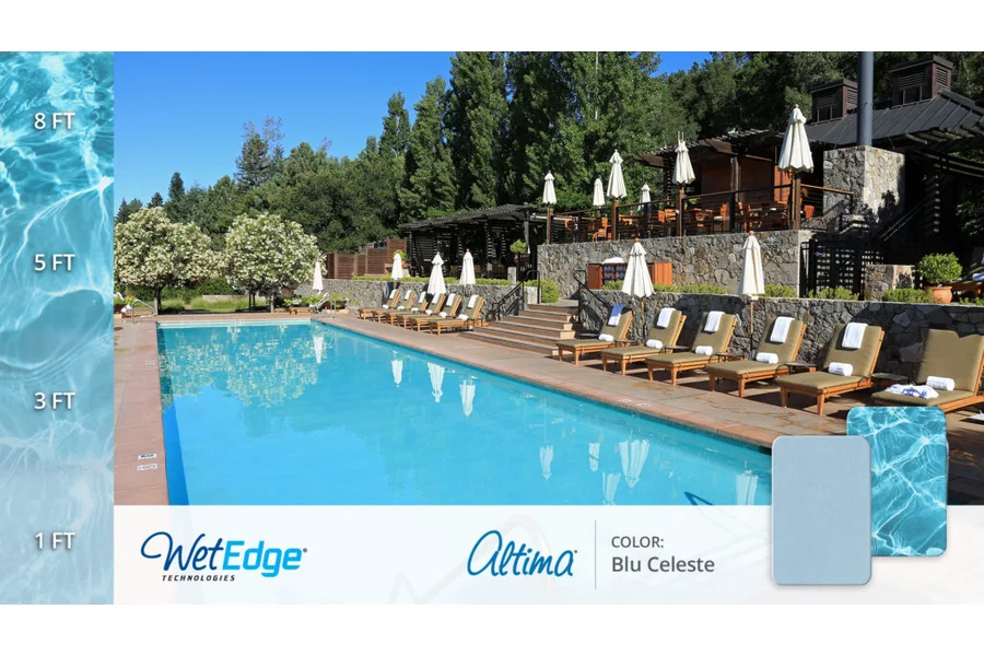 Wet Edge Blu Celeste manufacturer reference with finish texture and water color at different depths